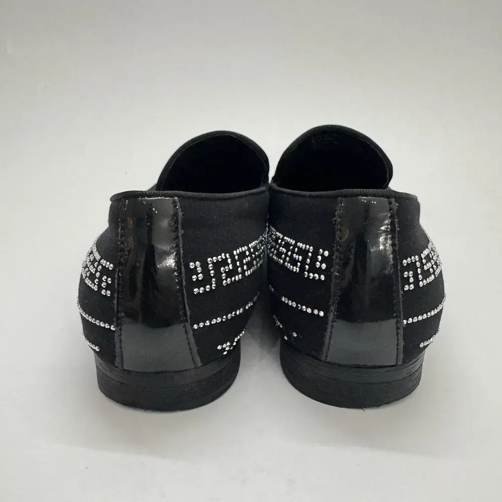 Barabas Men's Sz 8 Rhinestone Greek Key Pattern Slip On Loafers Black Silver
